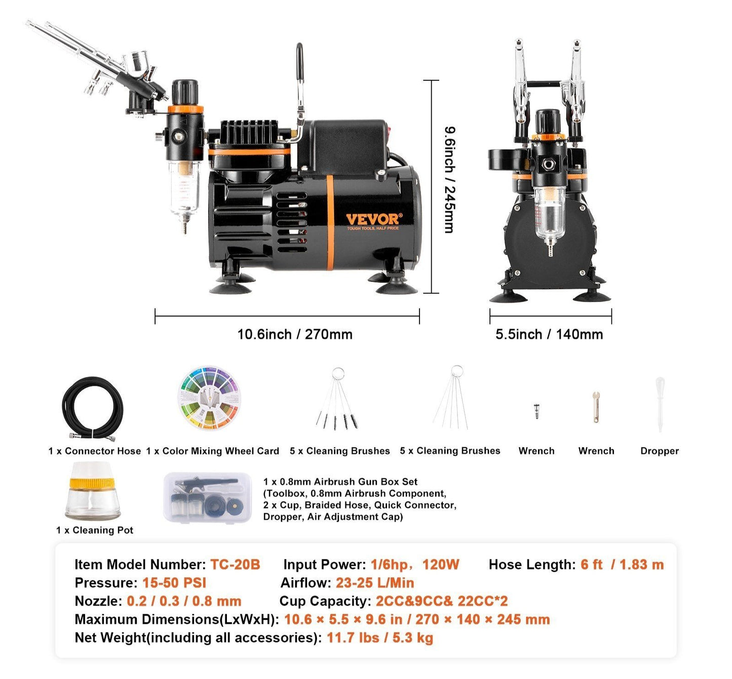 Dual Fan Air Compressor Professional Airbrushing System Kit with 3 Airbrushes
