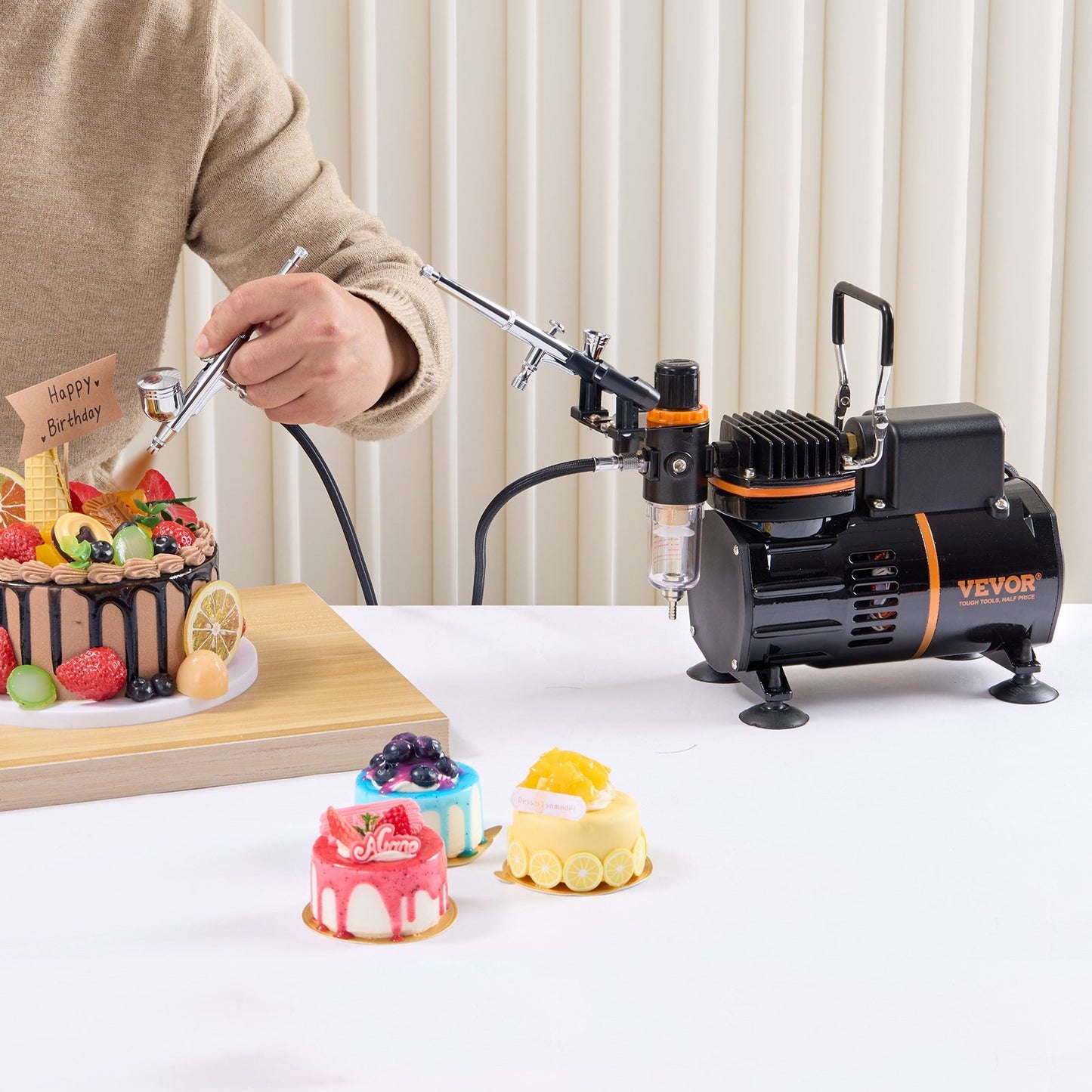Dual Fan Air Compressor Professional Airbrushing System Kit with 3 Airbrushes